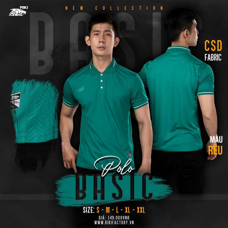 (TITLE)% Áo thun Polo Riki Basic Rêu