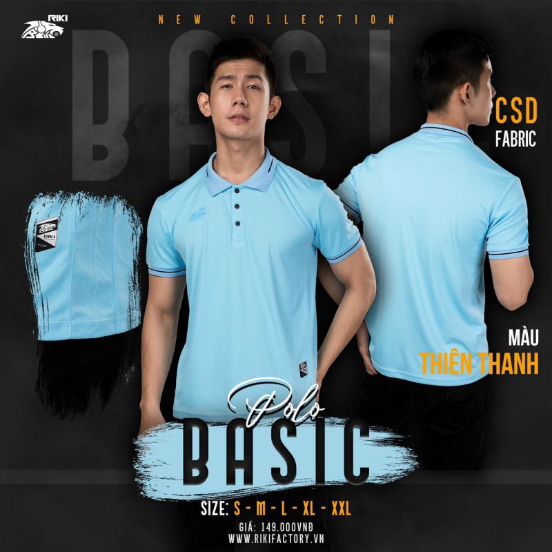 (TITLE)% Áo thun Polo Riki Basic Thiên Thanh