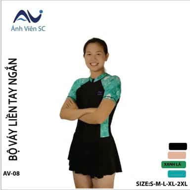  Bộ Đồ Bơi Váy Liền Tay Ngắn Ánh Viên AV08 - Màu Xanh Lá 